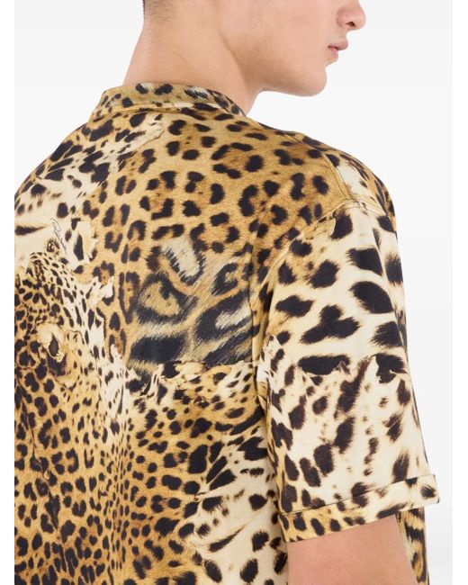 Roberto Cavalli White Animal-Print Cotton T-Shirt for men