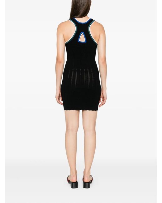 Casablanca Black Zip-Front Ribbed Knit Mini Dress