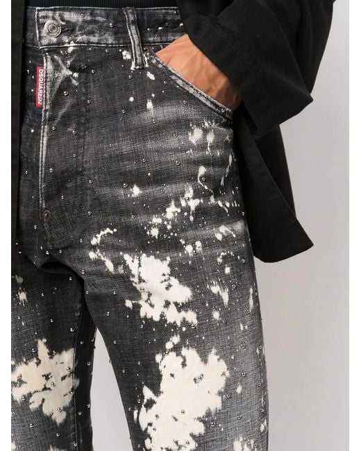 DSquared² Gray Paint Splatter-Print Denim Jeans for men
