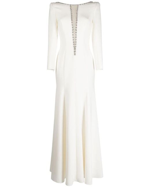 Jenny Packham White Vera Crystal-embellished Satin A-line Dress