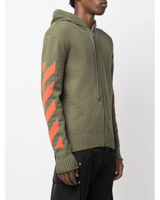 Off-White c/o Virgil Abloh Green Knitted Chevron-Detail Hoodie for men