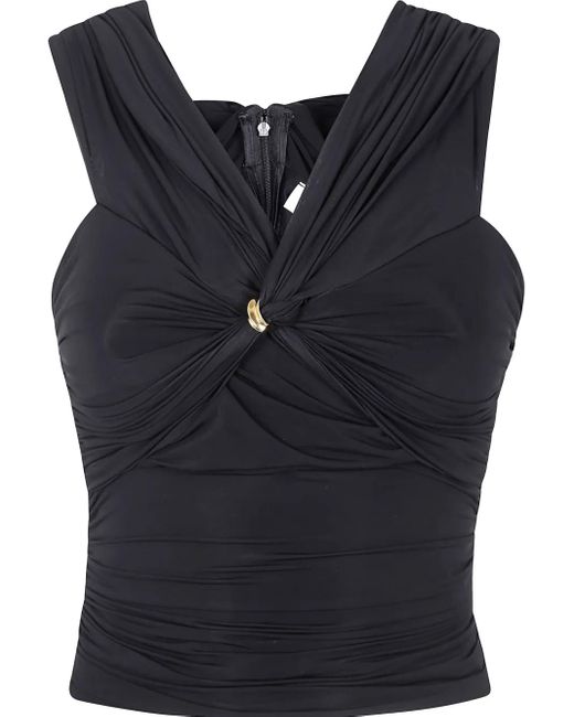 Elisabetta Franchi Blue Stretch Top With Cross Detail