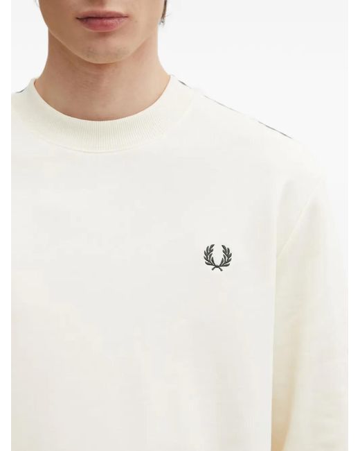 Fred Perry White Logo-Embroidered Tipped-Cuff Sweater for men