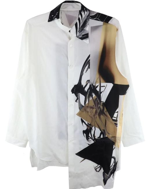 Yohji Yamamoto White Abstract-Print Long-Sleeve Shirt for men