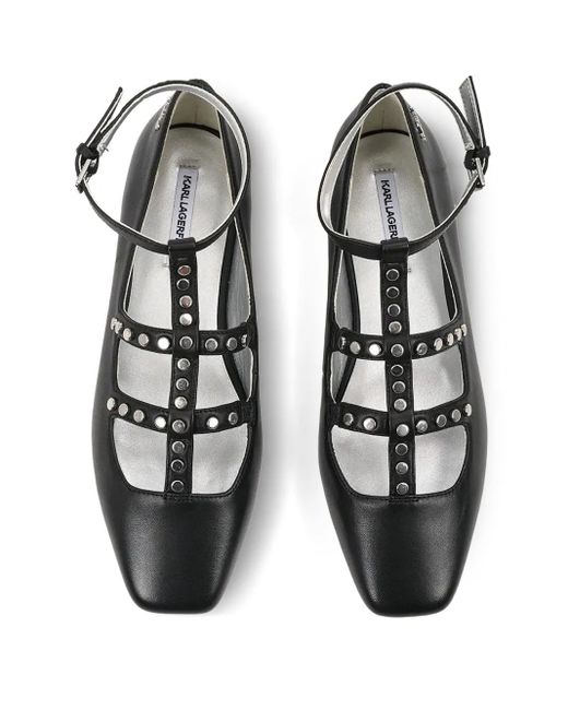 Karl Lagerfeld Black Studded Caged Ballet Flats