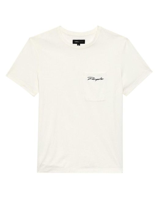 Purple Brand White Script Logo-print T-shirt for men