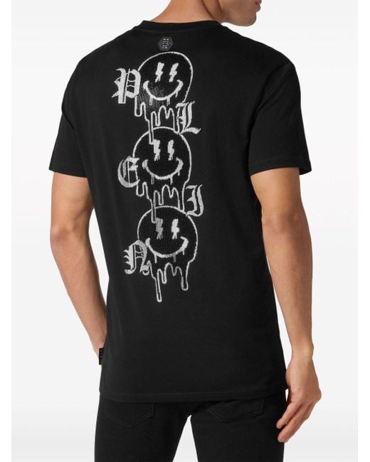 Philipp Plein Black Rhinestone-logo Cotton T-shirt for men