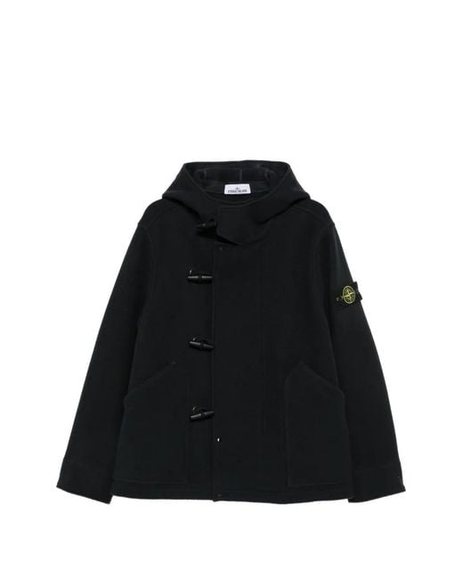 Stone Island Black Toggle-Fastening Hooded Jacket for men