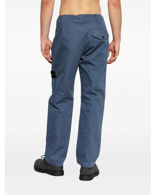 Stone Island Blue Logo-Patch Trousers for men