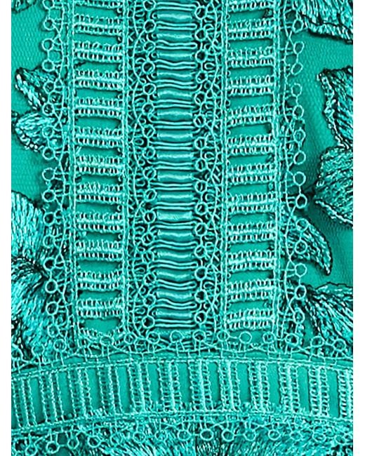 Tadashi Shoji Green Floral-Embroidered Tiered Midi Dress