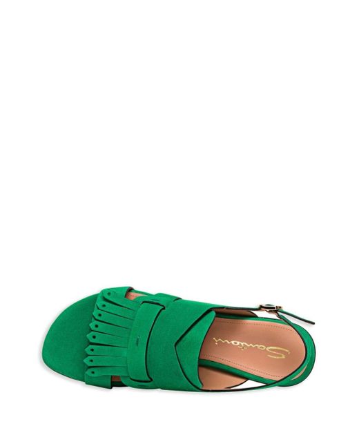 Santoni Green Fringe-detail Suede Sandals
