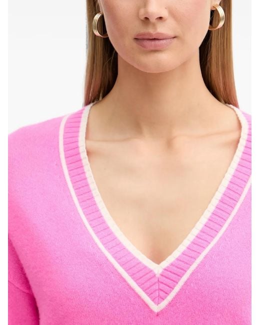Pull Rayé À Col V From Future en coloris Pink
