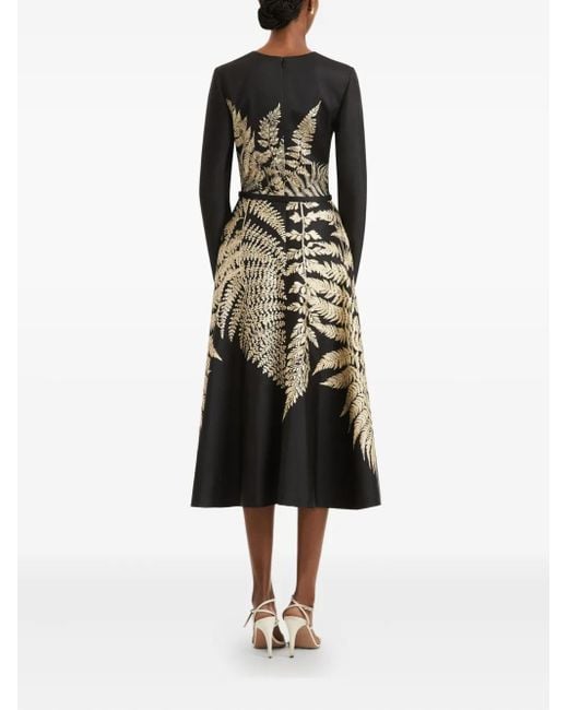 Oscar de la Renta プリント ベルテッドミディドレス Black