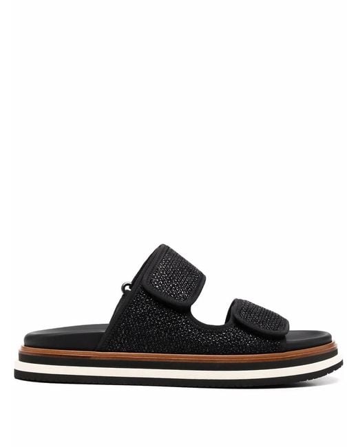 Hogan Black Touch-Strap Flat Sandals