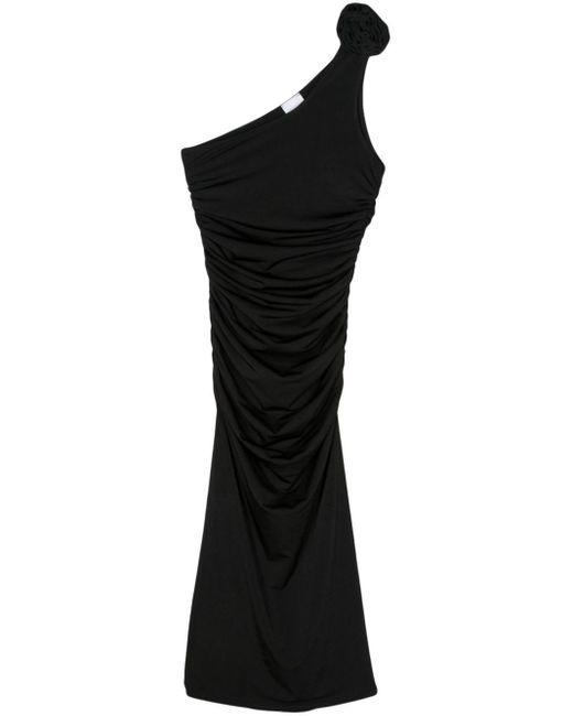 ..,merci Black Floral-appliqué Ruched Midi Dress