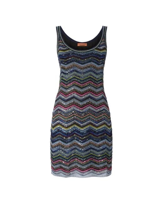Missoni Blue Chevron Knit Mini Dress With Sequins