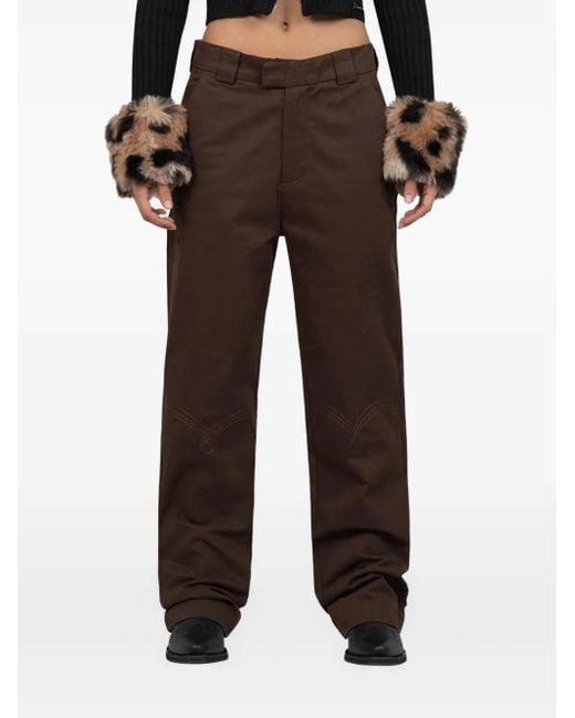 House Of Sunny Brown Embroidered-Logo Cotton Trousers