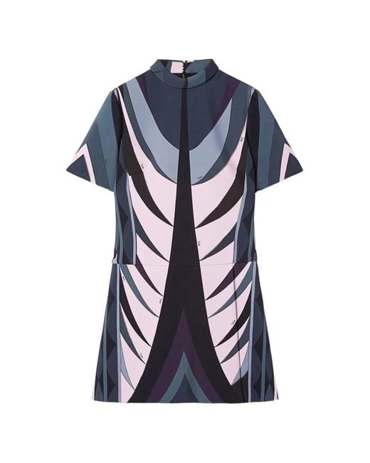 Emilio Pucci Blue Volute Print Flared Dress