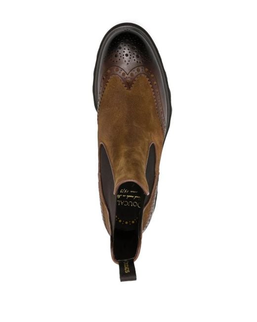 Doucal's Brown Burnished-Finish Suede Chelsea Boots for men