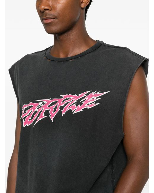 Purple Brand Black Graphic-Print Distressed T-Shirt for men