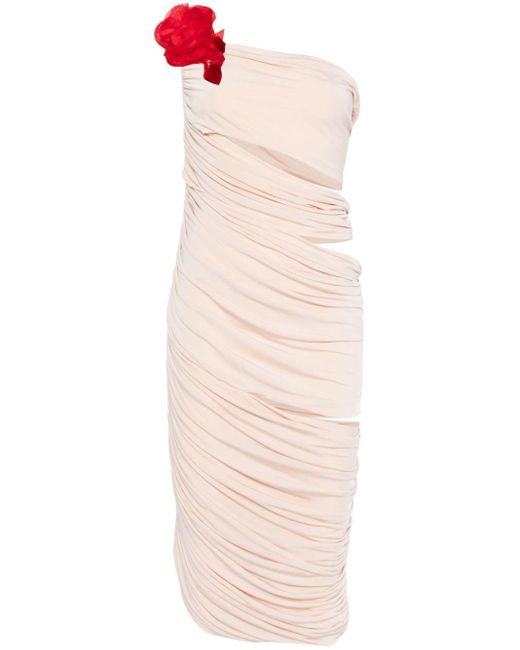 Magda Butrym Pink Draped Floral-Appliqué Midi Dress