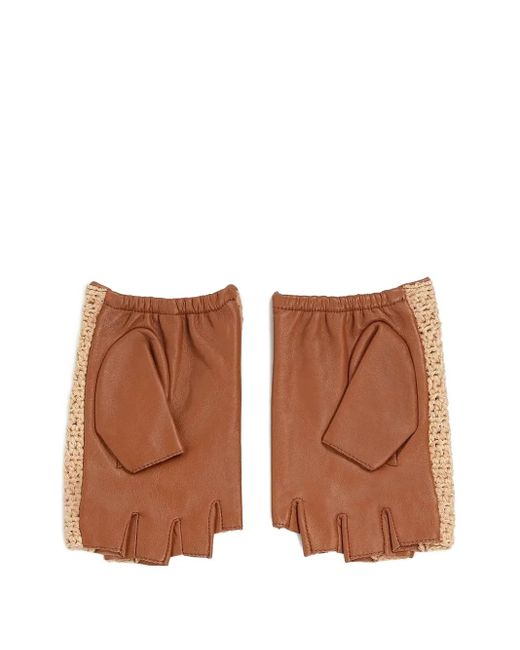 Karl Lagerfeld クロシェディテール レザーグローブ Brown