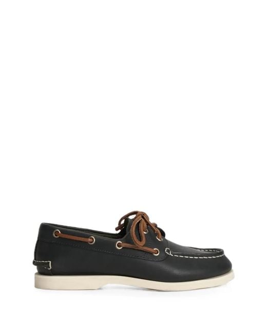 Timberland Black Contrast-Stitch Lace-Up Boat Shoes