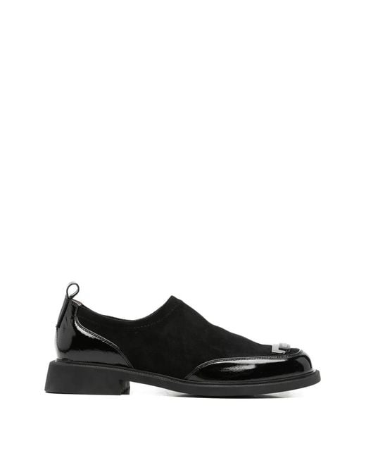 Linda Baumann Black Mocassins À Empiècements Vernis Et À Plaque
