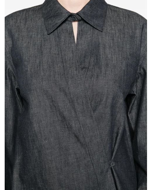 Fendi Gray Wrap-Effect Denim Shirt