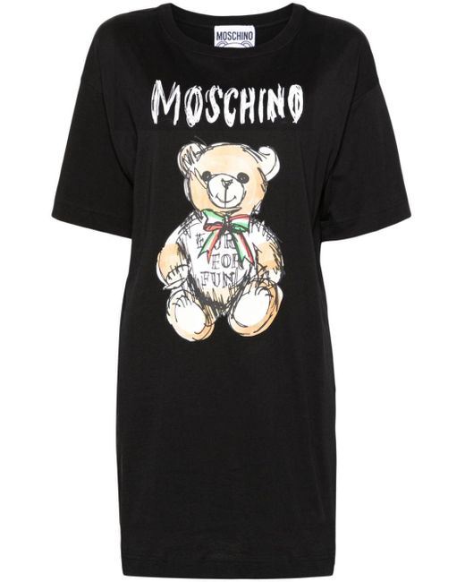 Moschino Black T-Shirtkleid mit Teddy-Print