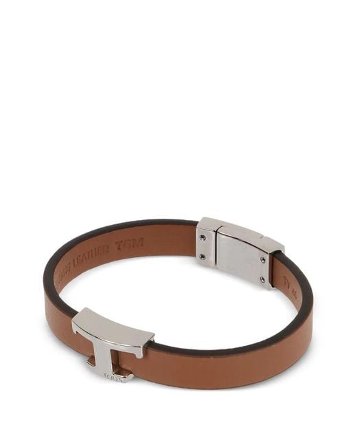 Tod's Brown Bracelet À Plaque T Timeless En Cuir for men