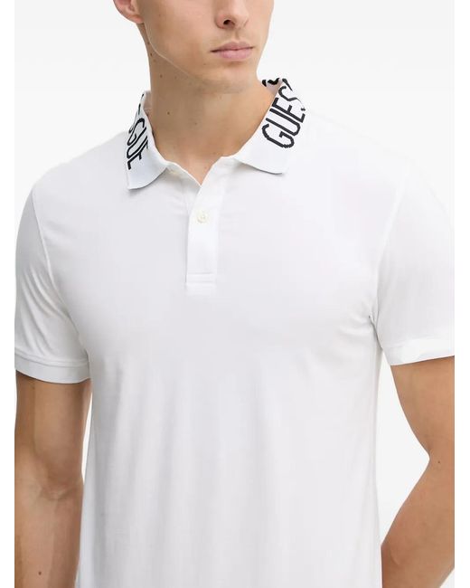 Guess White Logo-Collar Polo Shirt for men