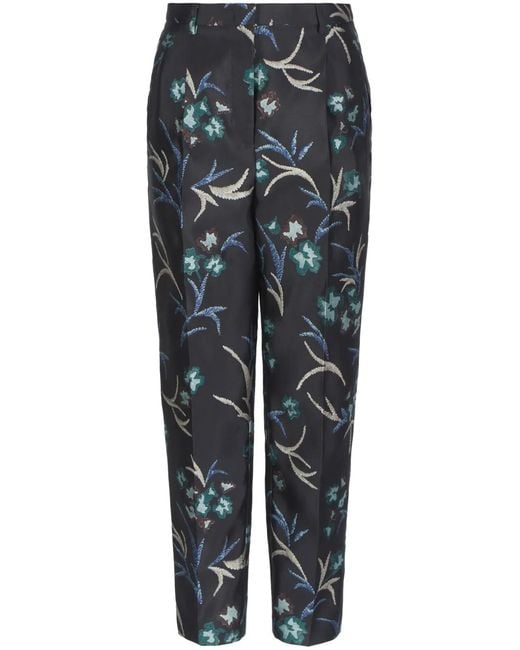 Giorgio Armani Gray Floral-Print Straight Trousers