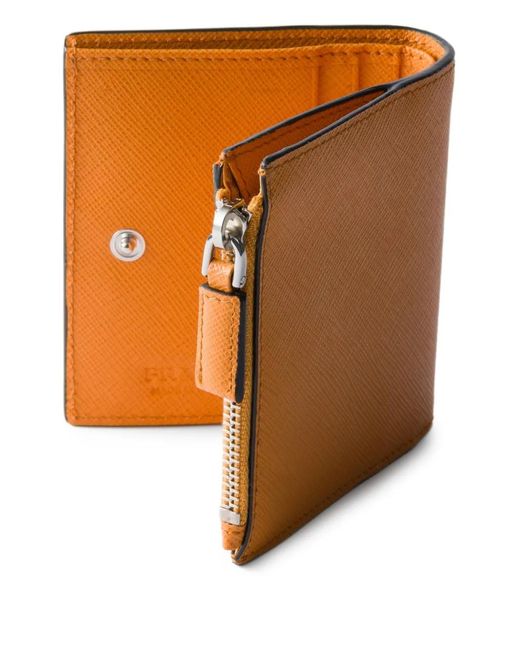 Prada Orange Small Saffiano-Leather Wallet for men