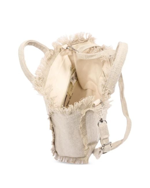 Mc2 Saint Barth Natural Mini Vanity Frayed Linen Tote Bag