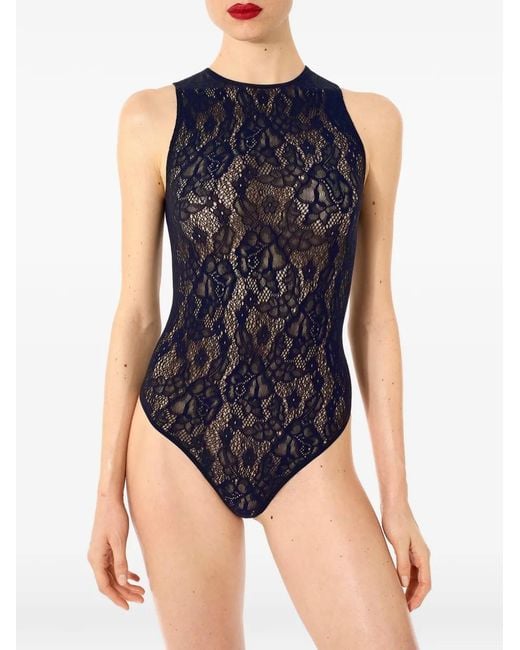 Wolford Black Infinite Rose Net Bodysuit