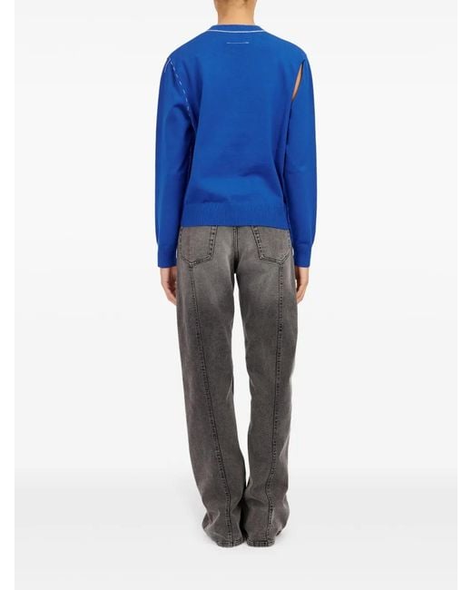 MM6 by Maison Margiela Blue Crew-Neck Cut-Out Jumper