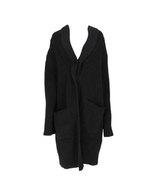 Isaia Black Ribbed-Knit Shawl-Lapel Coat
