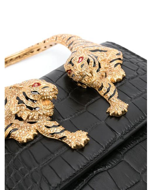Roberto Cavalli Black Medium Roar Leather Tote Bag