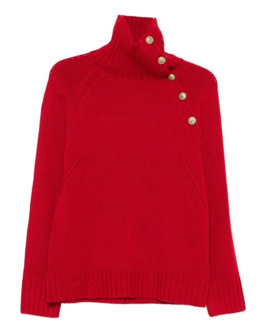 Zadig & Voltaire Red High-Neck Button-Detail Sweater
