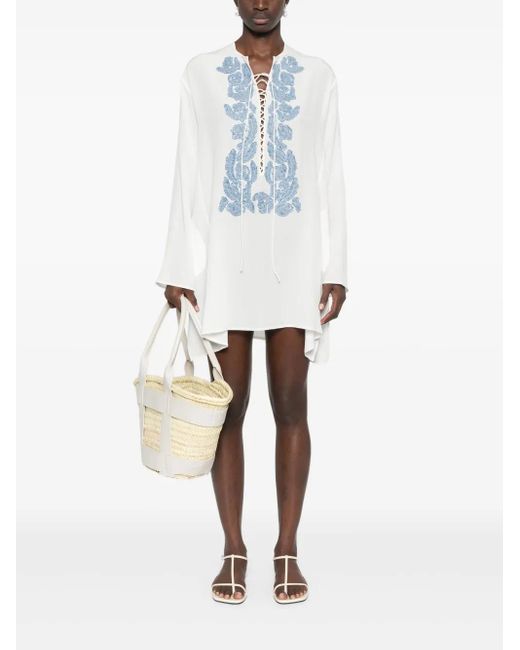 Ermanno Scervino Blue Silk Crepe De Chine Kaftan