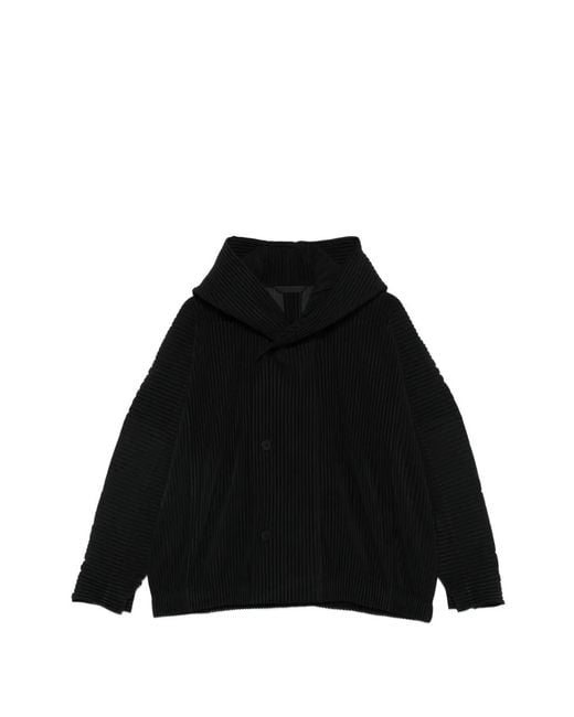 Homme Plissé Issey Miyake Black March Plissé Buttoned Jacket for men