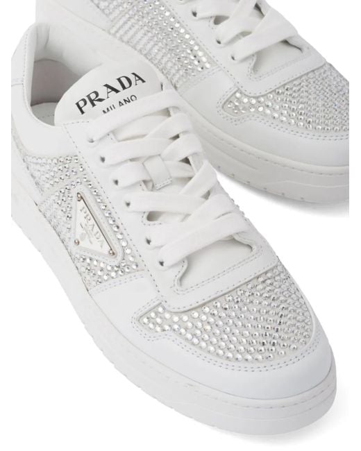 Prada White Crystal Leather Sneakers