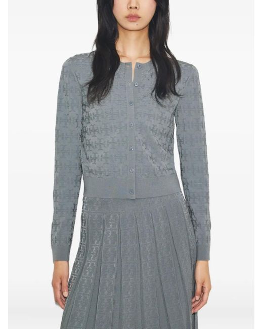 Tory Burch Blue Monogram-Jacquard Cardigan