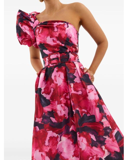 Rebecca Vallance Red Petunia One-Shoulder Midi Dress