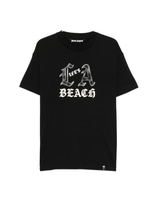 Palm Angels Black Life's A Beach Graphic-Print T-Shirt for men