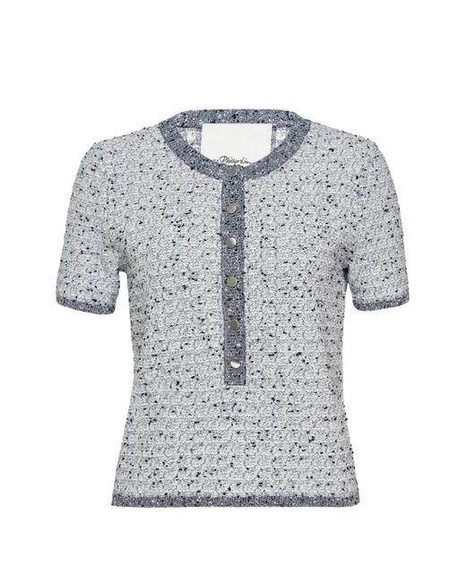 3.1 Phillip Lim Gray Bouclé-Knit Short-Sleeve Sweater