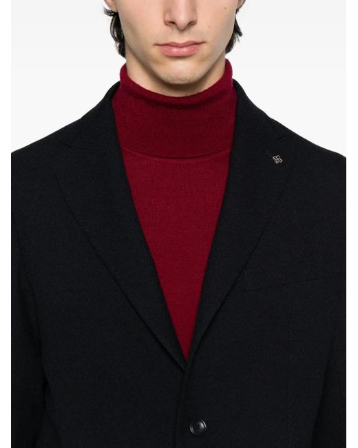Tagliatore Black Three-Button Wool Blazer for men