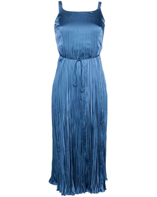 Vince Blue Pleated Sleeveless Midi Dress