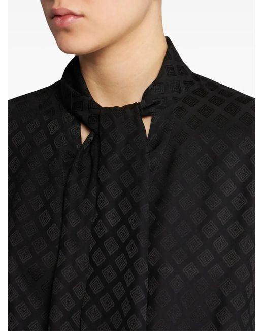 Etro Black Scarf-Collar Jacquard Shirt